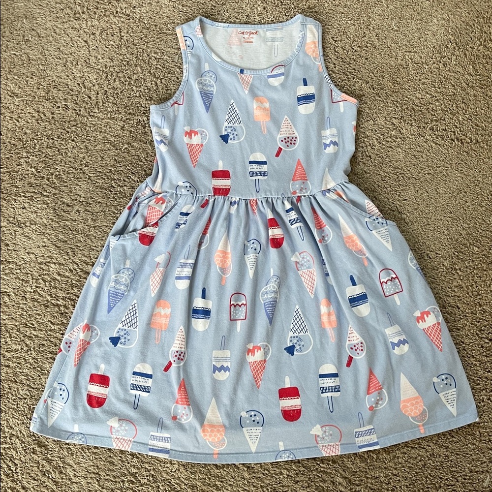 Cat & Jack girls blue ice cream print tank dress XL 14/16